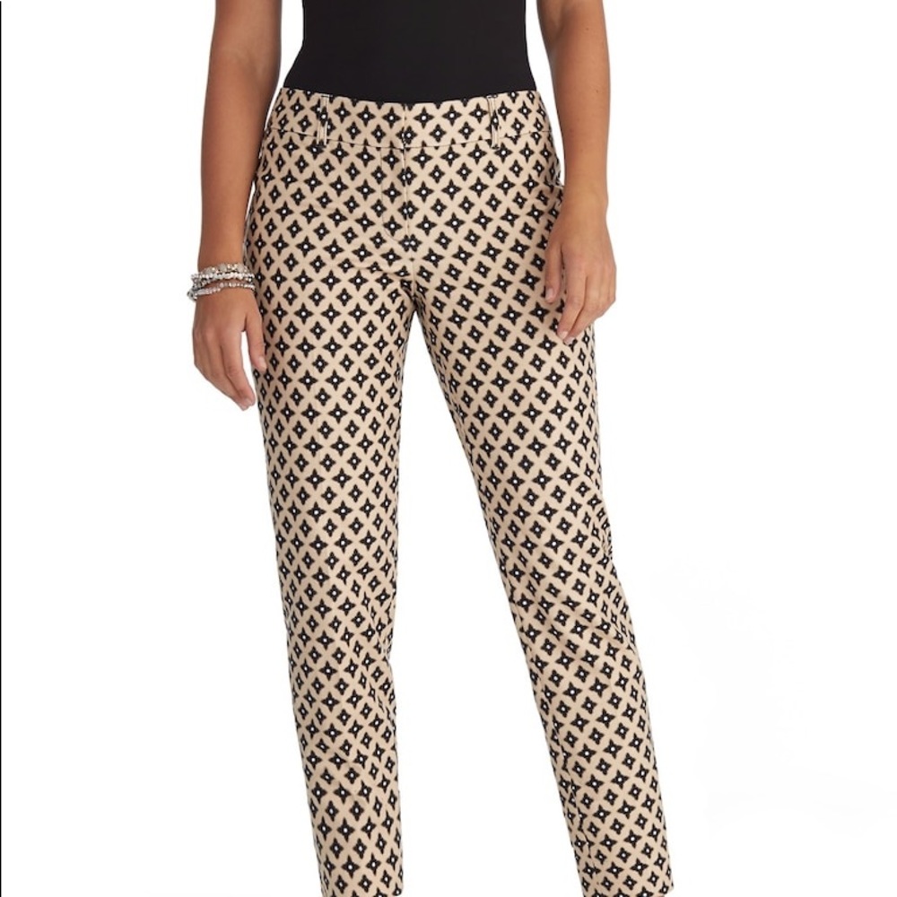 NWOT WHBM CURVY SLIM ANKLE PANTS Tan Black Print